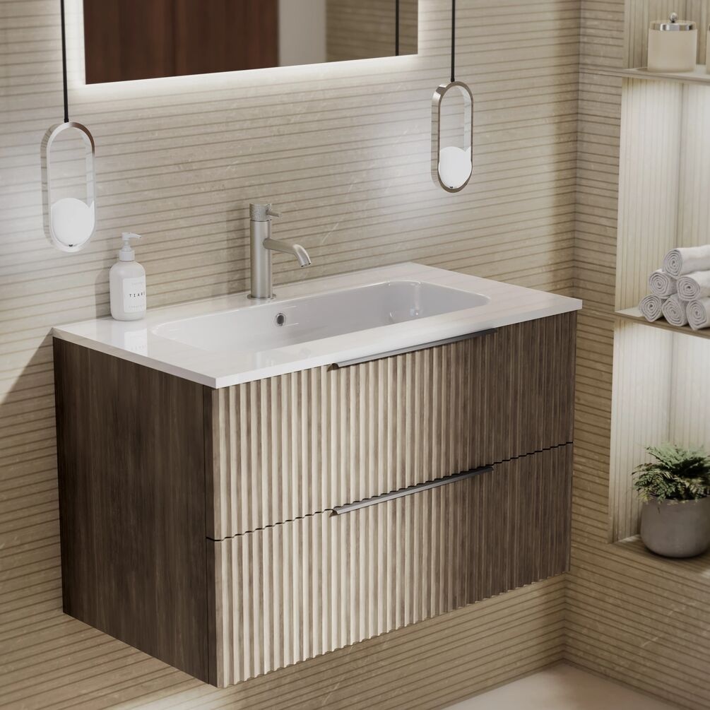 Lifestyle image of Marlow Rockford 800mm Wall-Hung Vanity Unit & Gloss White Basin